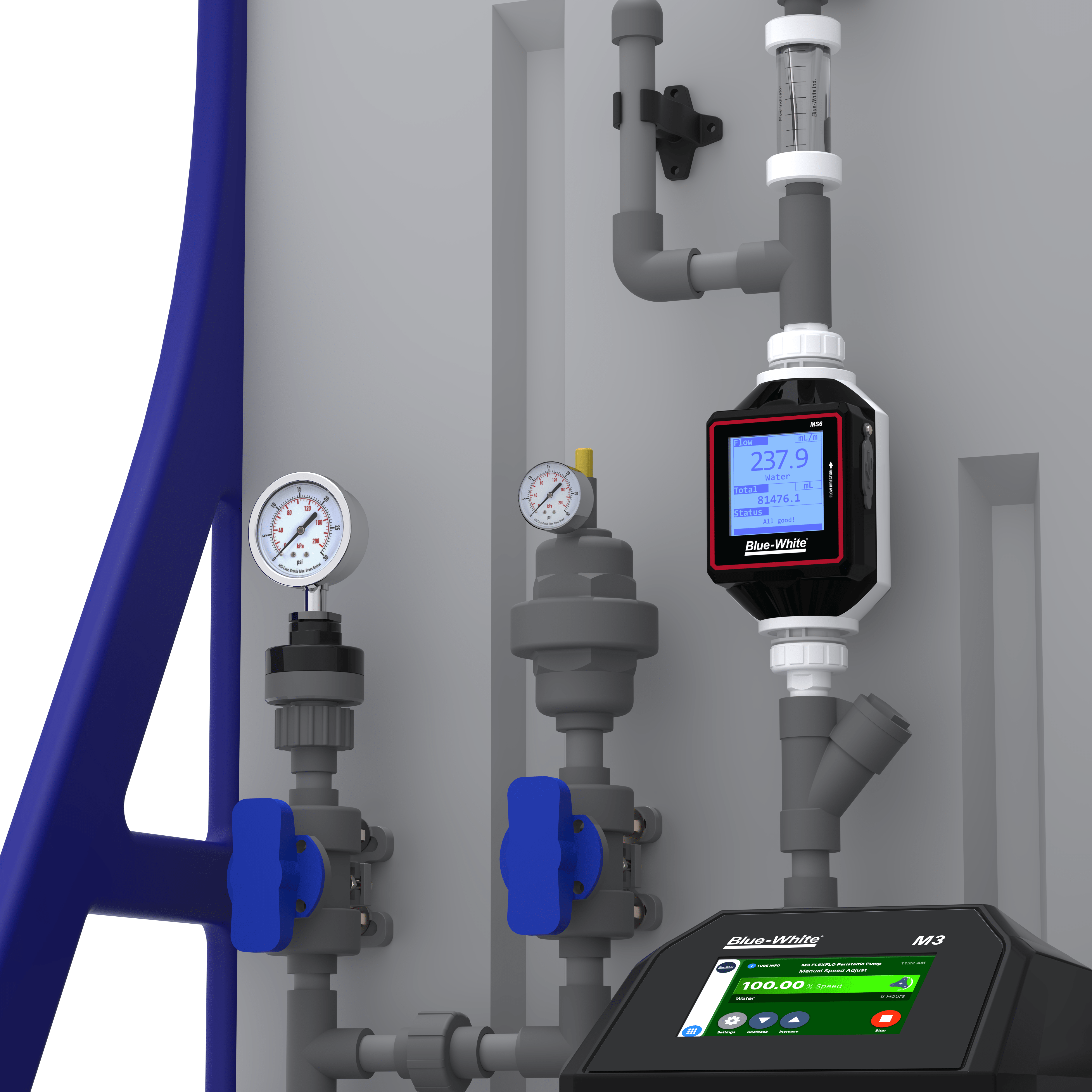 Skid System with Peristaltic Pump and MS6 Ultrasonic Flow Meter